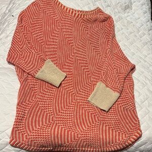 NIC+ZOE Coral and Cream Textured Crew Neck Sweater